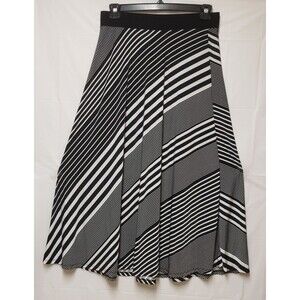 I.N.C Women's Liquid Knit Black & White Striped A Line Skirt Sz L Classic  NWOT